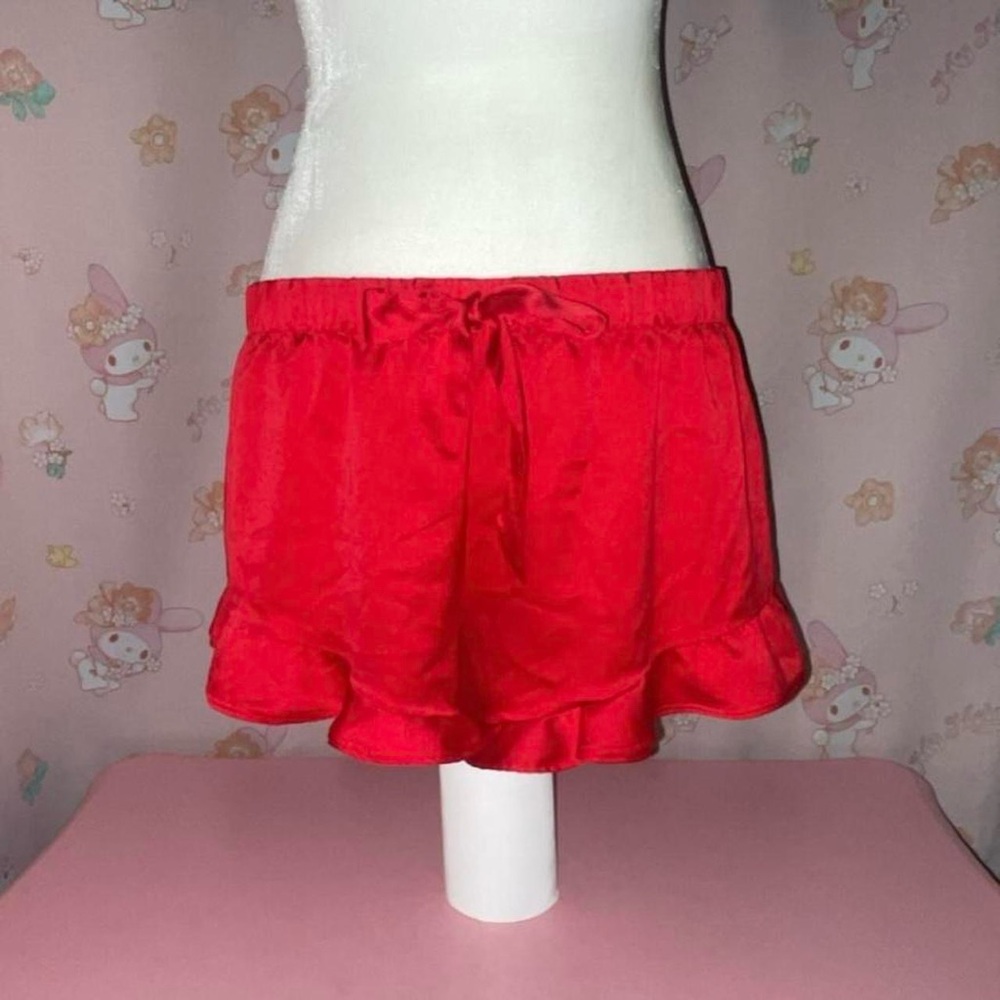 Victoria’s Secret Red Satin Ruffle Mini Shorts with Ties